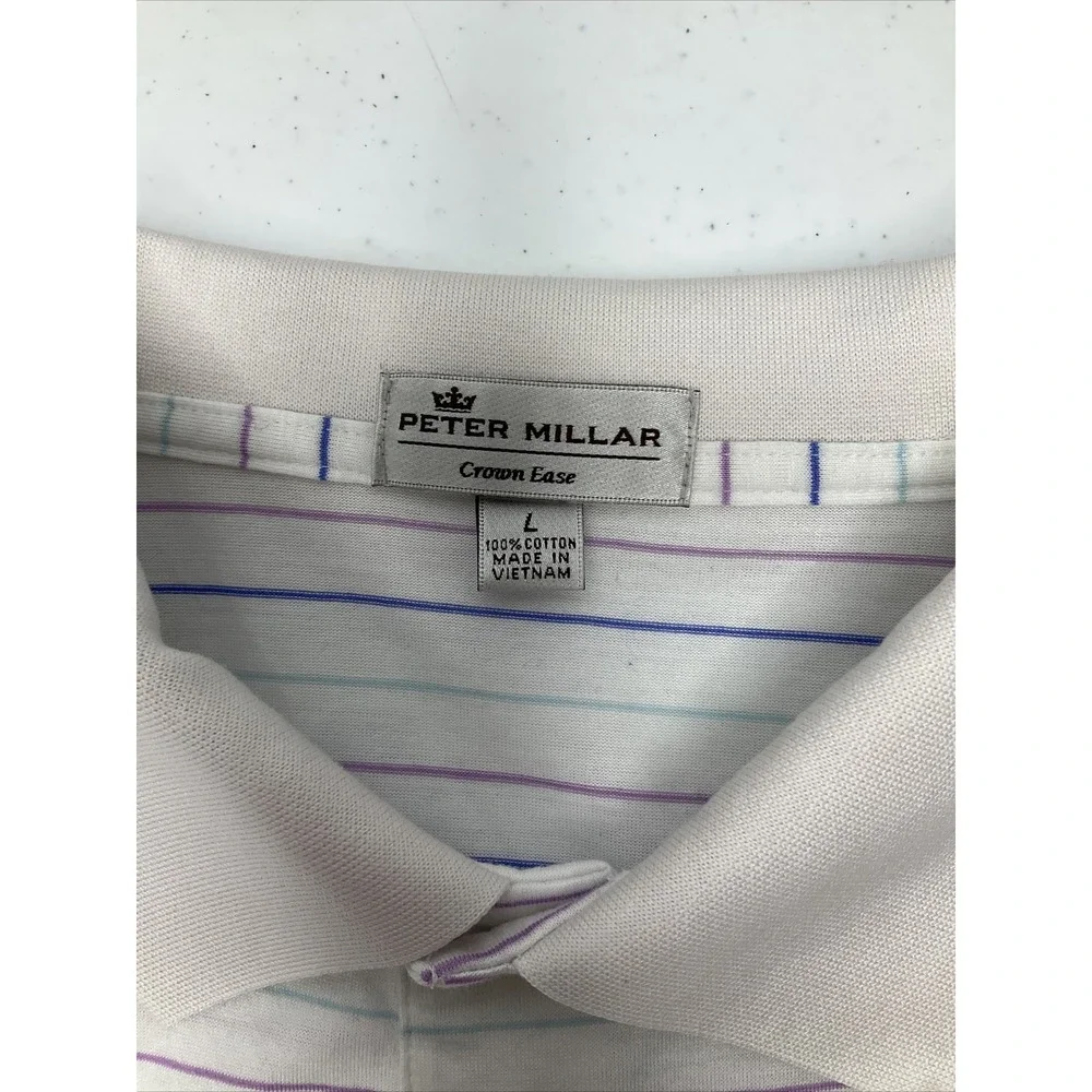 Peter Millar Polo Shirt Golf Mountain Lake Club Crown Ease Striped Embroidered L